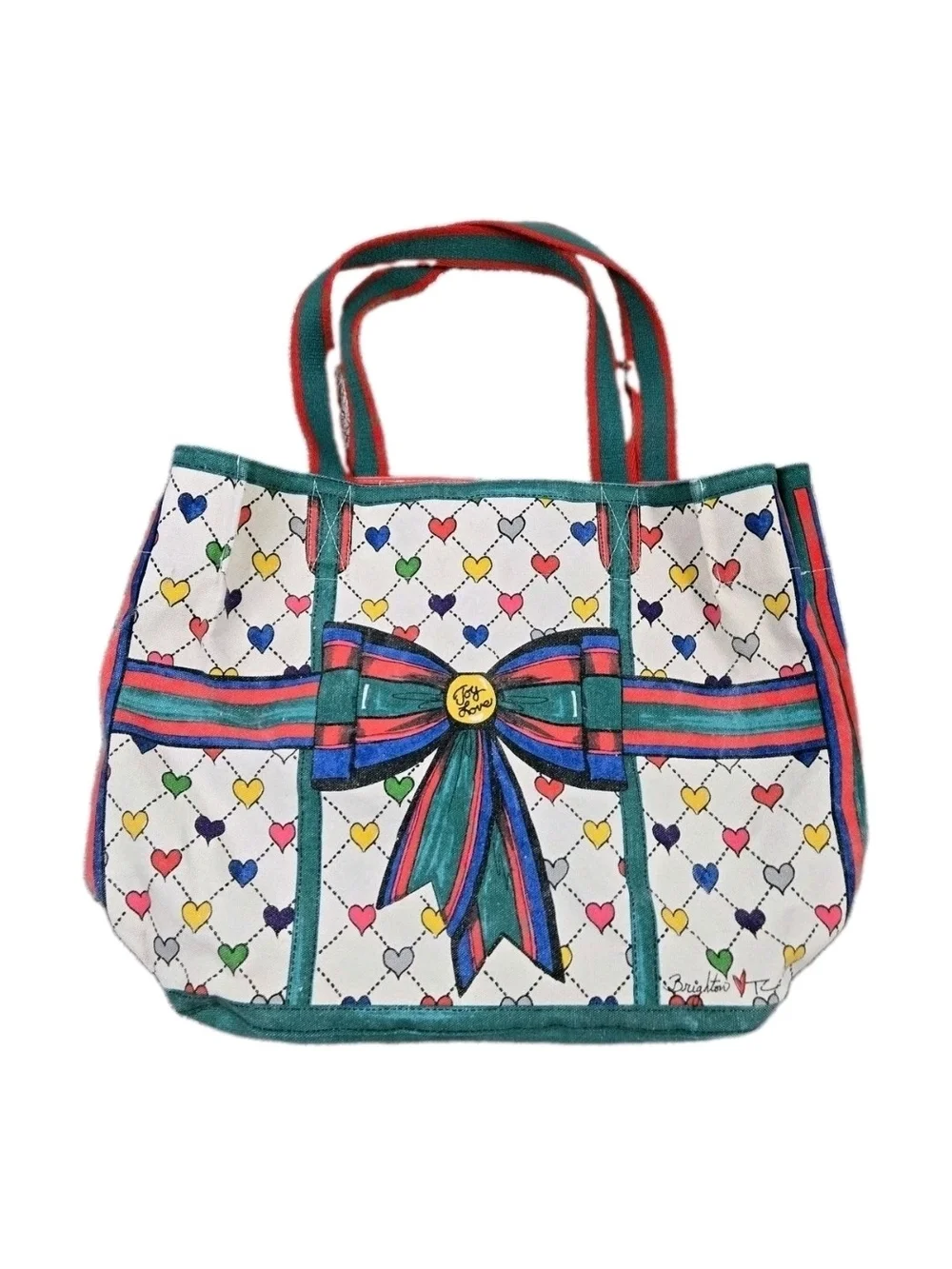 Brighton Love & Joy Canvas Shopping Tote Bag Tom Clancy Design Hearts Colorful